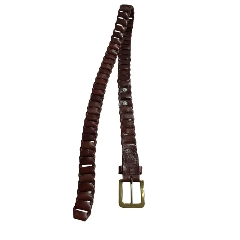 Kenneth Cole Brown Interlocking Leather Links with Brass Buckle Belt Size 38